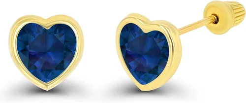 Vista 2 de Aretes de tuerca de oro macizo de 14 quilates, hipoalergénicos, de 0.236 in, con forma de corazón, con bisel pulido