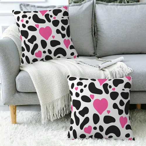 Vista 5 de Juego de 2 fundas de almohada con diseño de punto dálmata con corazón rosa de 18 x 18 pulgadas, fundas decorativas para dormitorio, sala de estar