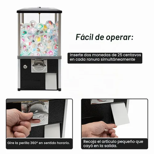 Vista 7 de Máquinas expendedoras de 25 centavos, máquina expendedora comercial de gran capacidad para chicles operada con monedas, mini dispensador comercial