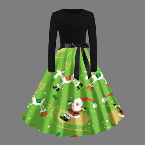 Vista 2 de 2023 Christmas Dresses Womens 1950S Cocktail Swing Lace Dress Cute Gnomes Santa Printed Cosplay Party Costume Dress