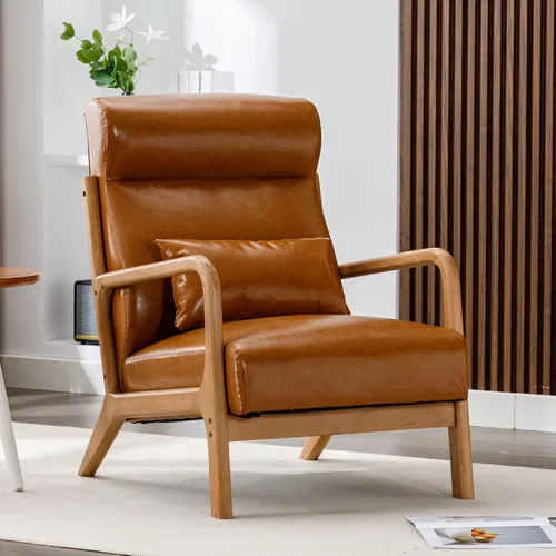 Vista 19 de ANJ ANJHOME Silla moderna de mediados de siglo, estilo Accent, con asiento de tela cómoda para sala de estar con estructura de madera maciza, sillón