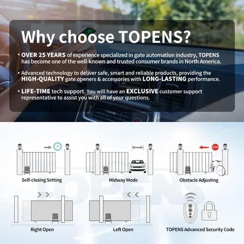 Vista 3 de TOPENS CK700 - Abridor automático de puerta corredera con transmisión por cadena, motor de puerta eléctrica para puertas correderas pesadas de hasta
