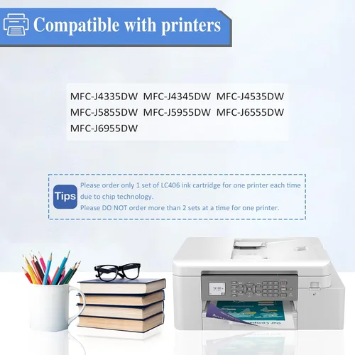 Vista 2 de LC406 - Cartucho de tinta compatible con LC406 LC406XL, rendimiento estándar, funciona con MFC-J4335DW MFC-J4345DW MFC-J4535DW MFC-J5855DW