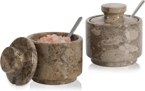 Vista 9 de MARBLOUS KRAFTS Salero de Mármol con Tapa y Cuchara 3" Caja de Sal Navideña Escamosa Cebra Negra para Regalo, Juego Pequeño Moderno de 2