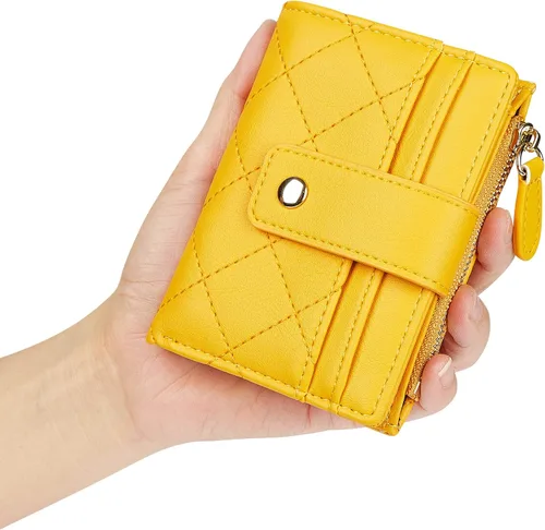 Vista 20 de Cartera de cuero para mujer, pequeña, compacta, plegable, con bolsillo para monedas con cremallera
