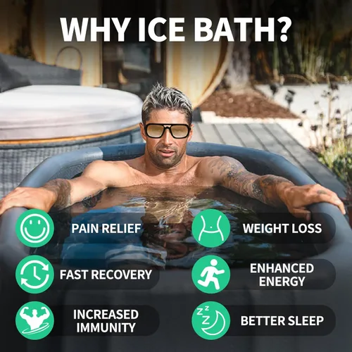 Vista 3 de 216 - Tina inflable de inmersión fría con tapa aislada, bañera de hielo para atletas, compatible con enfriador de baño de hielo portátil