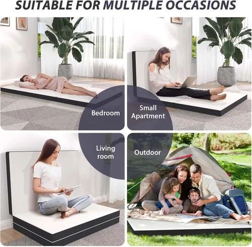 Vista 6 de Colchón plegable, colchón de espuma viscoelástica de gel de tres pliegues, colchón plegable portátil con funda lavable y parte inferior