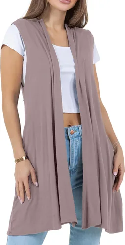 Vista 9 de Azules Cárdigan largo sin mangas para mujer con bolsillos, ligero frente abierto, capa elegante y fluida para el trabajo o uso casual
