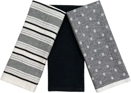 Vista 39 de Serafina Home Toallas de cocina de tamaño grande de color sólido negro: paño de 100 % algodón suave para limpieza y secado absorbente, con ribete
