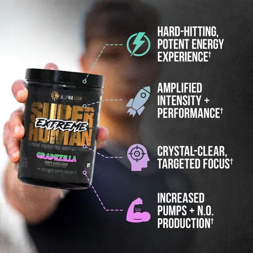 Vista 7 de ALPHA LION Superhuman Extreme High Stim Polvo de Pre-Entreno de Alto Estímulo, Beta Alanina, L-Taurina y 356mg de Cafeína Tri-Fuente para Energía