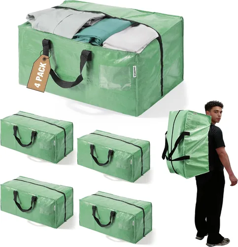 Vista 16 de WORKPRO 1 paquete de bolsas de mudanza extra grandes con cremalleras y asas de transporte, correas de mochila, bolsa de almacenamiento resistente