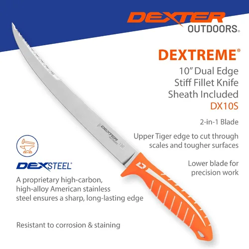 Vista 4 de Dexter Outdoors Dextreme Cuchillo de filete rígido de 10 pulgadas de doble filo Incluye funda