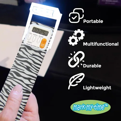 Vista 3 de Mark-My-Time Zebra - Luz LED para libros con marcador digital y temporizador de lectura