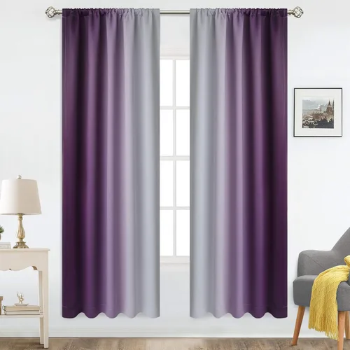 Vista 24 de COSVIYA Cortinas degradadas con dobladillo para cortinero, cortinas de oscurecimiento de habitación de 63 pulgadas de largo, cortinas degradadas