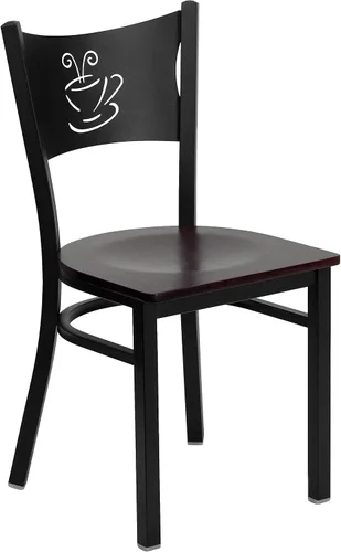 Vista 8 de Flash Furniture HERCULES Series Silla de restaurante de metal con respaldo de café negro - Asiento de vinilo burdeos Asiento de vinilo borgoña/marco