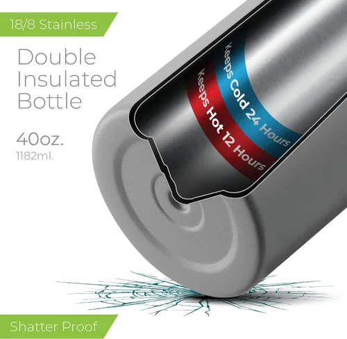 Vista 43 de SIPX™ Botella de Agua Aislada de 18 oz con 3 Tapas – Acero Inoxidable a Prueba de Fugas, Triple Aislamiento – Frío 24 Horas/Caliente 12 Horas – Negro