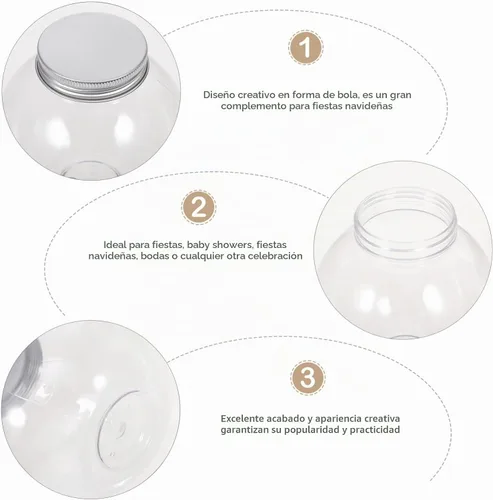 Vista 2 de MAGICLULU Tarro de plástico esférico para caramelos, 5 unidades, con forma de globo, botella redonda transparente para almacenamiento de aperitivos