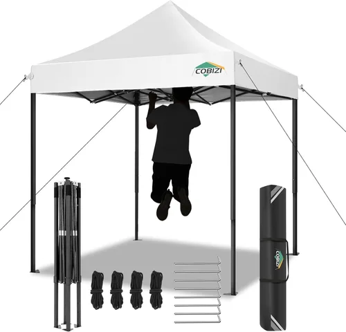 Vista 26 de COBIZI Tienda de campaña desplegable de 6.6 x 6.6 pies, toldo resistente, fácil de instalar, impermeable, para exteriores, fiestas, playa, jardín