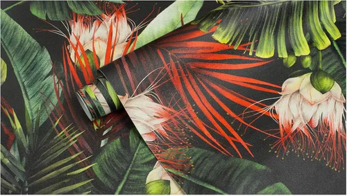 Vista 8 de HAOKHOME Papel tapiz removible con diseño floral de selva para despegar y pegar, papel de pared de vinilo negro/verde/rojo, papel de contacto, 17.7