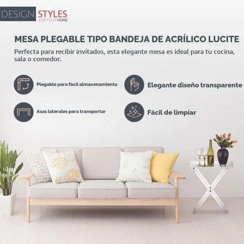 Vista 4 de Designstyles Mesa plegable de acrílico - Escritorio moderno y elegante - Mesa de servicio de cocina y bar - Elegante diseño transparente