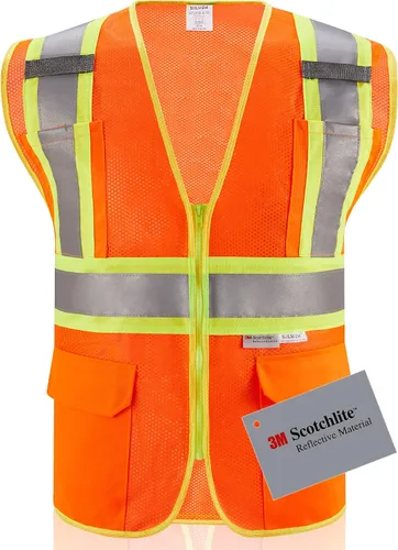 Vista 9 de Chaleco de seguridad reflectante de alta visibilidad con cremallera y bolsillos O/Y, Naranja