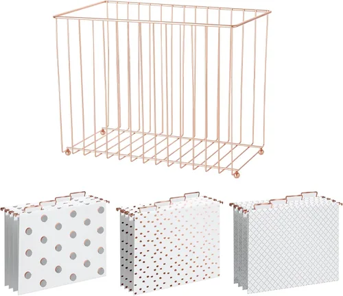 Vista 10 de Y YOMA Organizador de archivos colgante, tamaño carta, color oro rosa, caja de archivos, cesta de almacenamiento para oficina en casa, 1 paquete
