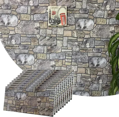 Vista 34 de Dundee Deco Paneles de pared 3D: revestimiento de pared marrón cobre con aspecto de piedra sepia, revestimiento de espuma de poliestireno