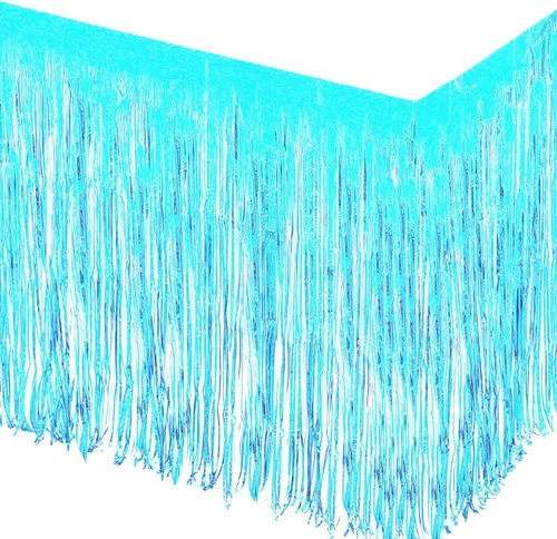 Vista 10 de allgala Faldones de mesa de oropel negro, paquete de 2 faldas de mesa de 29 x 108 pulgadas con flecos metálicos para fiestas, eventos, desfiles