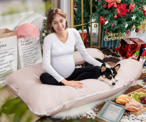 Vista 7 de Meiz - Almohadas de embarazo refrescantes para dormir, almohada corporal de maternidad para mujer embarazada, en forma de U, con funda de jersey