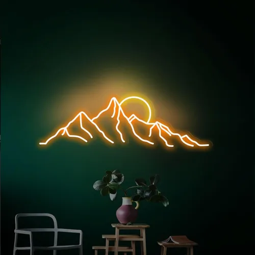 Vista 7 de Letrero de neón LED con diseño de montaña y puesta de sol de 18 pulgadas, letrero de neón con diseño de montaña y amanecer, regalos para la oficina