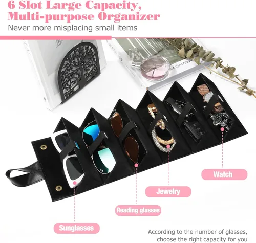 Vista 2 de MoKo - Organizador de gafas de sol con 5 ranuras, estuche de viaje para gafas de sol portátil, estuche de almacenamiento para mujeres y hombres