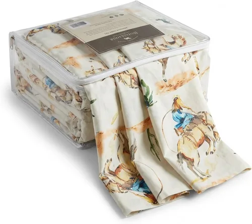 Vista 5 de Rod's True Western Bronco - Juego de sábanas tamaño matrimonial, ropa de cama occidental de 4 piezas, sábanas de algodón con fundas de almohada