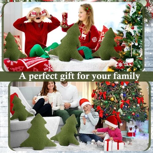 Vista 5 de Soaoo 3 almohadas decorativas para árbol de Navidad, almohada decorativa con forma de árbol de Navidad, cojín suave en forma de planta 3D