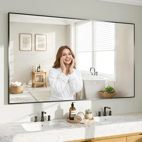 Vista 27 de Koonmi Espejo de pared rectangular negro, espejo de baño de 20 x 30 pulgadas, espejo de tocador con marco de aluminio para entrada, sala de estar