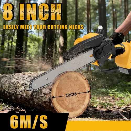 Vista 4 de Motosierra inalámbrica para batería Dewalt de 20 V, mini motosierra sin escobillas con bloqueo de seguridad, sierra de cadena de 8 pulgadas