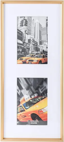 Vista 9 de Marco de fotos de aluminio dorado con 2 aperturas de 5 x 7 2 tapetes incluidos, plexiglás HD, se adapta a fotos de 5 x 7 o 4 x 6, soporte de mesa