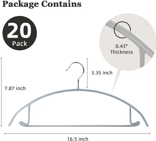 Vista 6 de MOPALL Perchas para ropa, paquete de 20 perchas antideslizantes para suéter sin protuberancias en los hombros, 16.5 pulgadas de ancho, duraderas