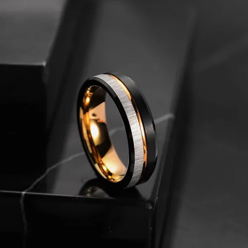Vista 75 de King Will Anillo de boda de carburo de tungsteno para hombre con diseño de ranura, 6/7/0.315 in de ancho, acabado cepillado/pulido para hombre