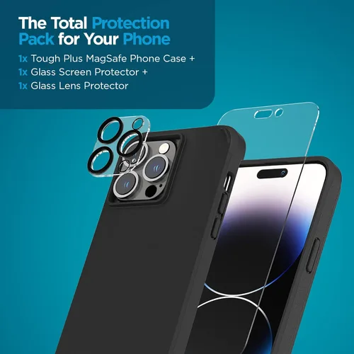 Vista 8 de Case-Mate Funda para iPhone 14 Pro (negro intenso), vidrio templado y protector de lente, protección contra caídas de 15 pies, compatible