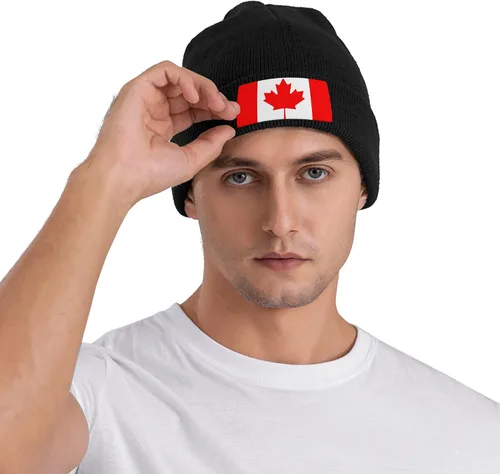 Vista 7 de Gorro de punto holgado con diseño de calavera y diseño de bandera canadiense, gorro de invierno