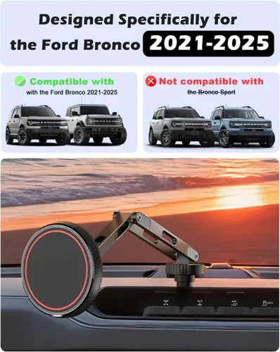 Vista 8 de CloudValley Ford Bronco 2021-2026 - Soporte magnético para teléfono con aleación de aluminio, ajustable en 360°, sin taladro, sin daños, fácil
