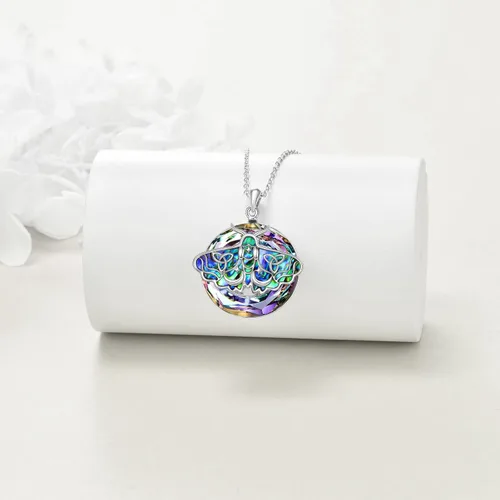 Vista 8 de TIGER RIDER Collar de plata de ley con diseño de ábala de polilla gótica, urna y cristal para mujer