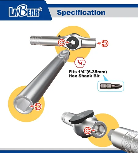 Vista 4 de LABEAR Multiherramienta para bicicleta 12 en 1, mango en T de trinquete con puntas S2 y adaptador 90 Tooth, 4 degree swing arc, magnetic holder