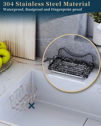 Vista 5 de Consumest Soporte de esponja para fregadero de cocina - Organizador de fregadero móvil para encimera, Soporte de esponja de acero inoxidable 304