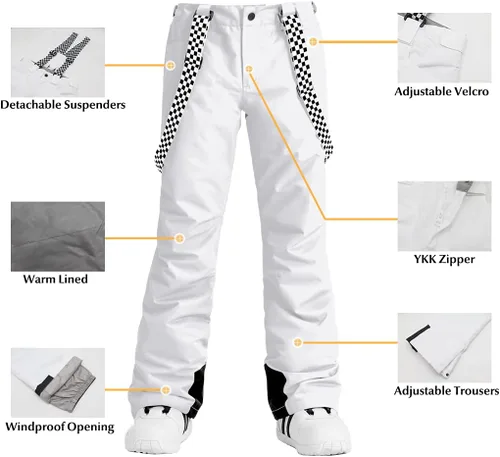 Vista 4 de Chaquetas y pantalones de esquí para mujer, para snowboard, abrigo cálido con capucha, impermeable, resistente al viento, aislado, Nieve