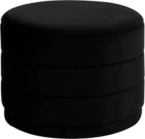 Vista 13 de Otomana redonda de terciopelo de 15.4 pulgadas con tapa reversible, reposapiés otomano circular tapizado con almacenamiento oculto, reposapiés Negro