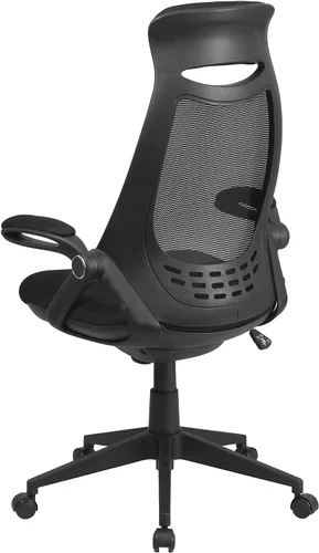 Vista 8 de Flash Furniture Ivan - Silla de oficina giratoria ejecutiva de malla negra con brazos abatibles