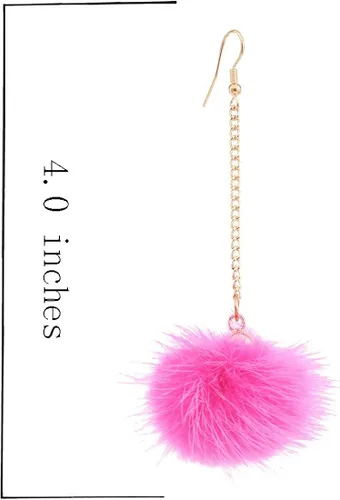 Vista 6 de Boderier - Aretes colgantes con cadena dorada y pompones de piel de conejo para mujeres y niñas