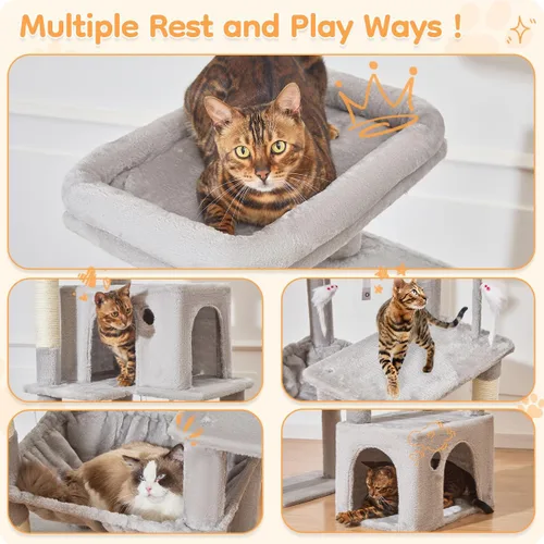 Vista 3 de Taoqimiao - Árbol para gatos de 71 pulgadas para gatos de interior grandes y adultos, torre alta de varios niveles, condominio para 2 gatos con 6