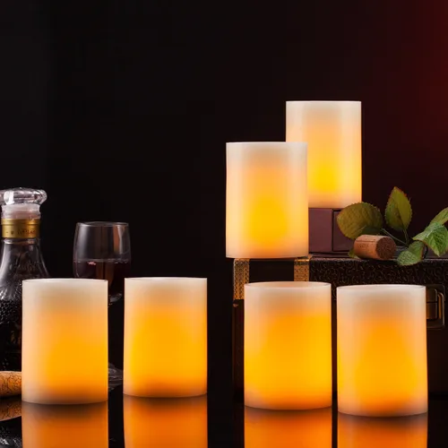 Vista 3 de Velas LED sin llama parpadeo 3 in x 4 in con 10 teclas control remoto, temporizador clásico pilar fibra óptica mecha velas de cera real, funciona